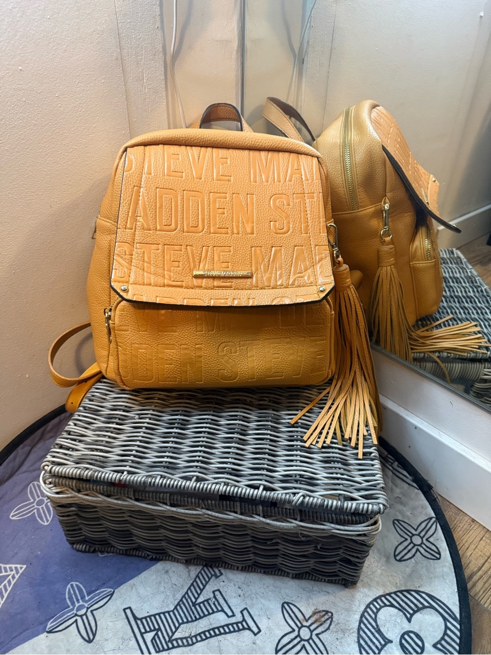 Steve Madden Mustard Embossed Tassel Backpack Purse
